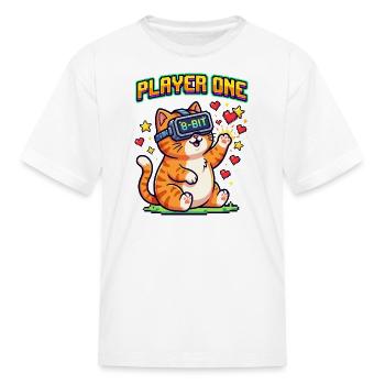 Player One Cute Cat Gamer VR Headset 8-Bit Pixel - Kid's T-Shirt - white - Front