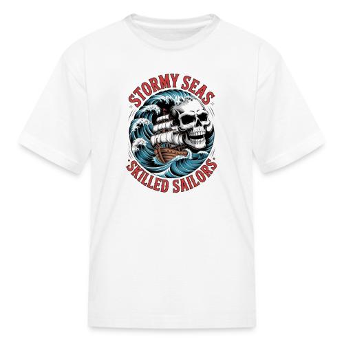 Stormy Seas Skull Pirate Ship Nautical Ocean Waves - Kid's T-Shirt