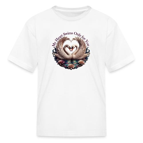 My Heart Swims Only for You Swan Heart T-Shirt - Kid's T-Shirt