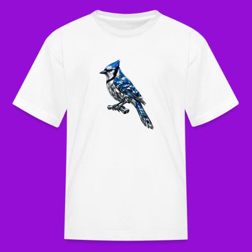 Silver Blue Jay on Perch - Kid's T-Shirt
