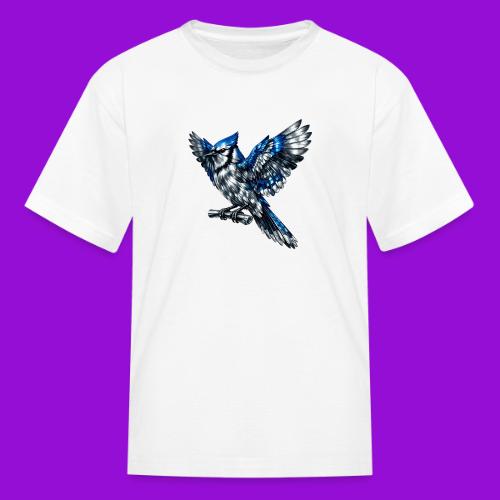 Silver Blue Jay Open Wing Perch - Kid's T-Shirt