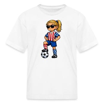 Soccer Girl Player USA Lover Fan American Flag - Kid's T-Shirt - white - Front