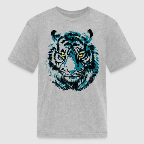 Colorful Turquoise Tiger Head Portrait Drawing - Kid's T-Shirt
