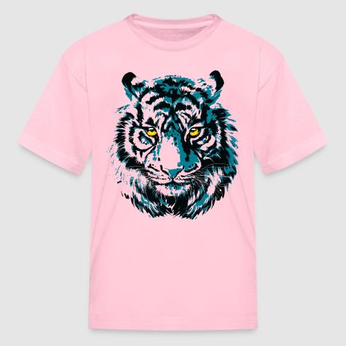 Colorful Turquoise Tiger Head Portrait Drawing - Kid's T-Shirt