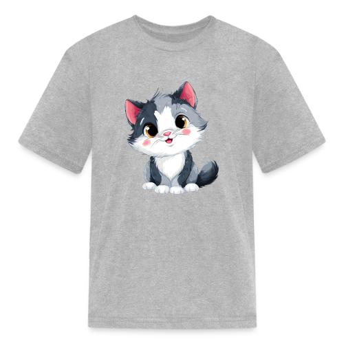 Sweet Sitting Kitten Cartoon Smiling - Kid's T-Shirt