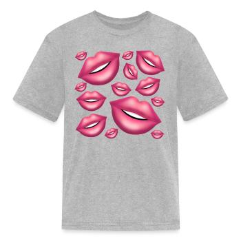 Pink Lips Pattern design - Kid's T-Shirt - heather gray - Front