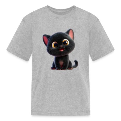 Adorable 3D Black Kitten with Big Eyes - Kid's T-Shirt