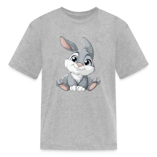 Joyful Grey and White Baby Rabbit Cartoon - Kid's T-Shirt