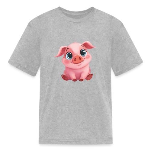 Adorable Cartoon Baby Pig Sitting with Big Eyes - Kid's T-Shirt