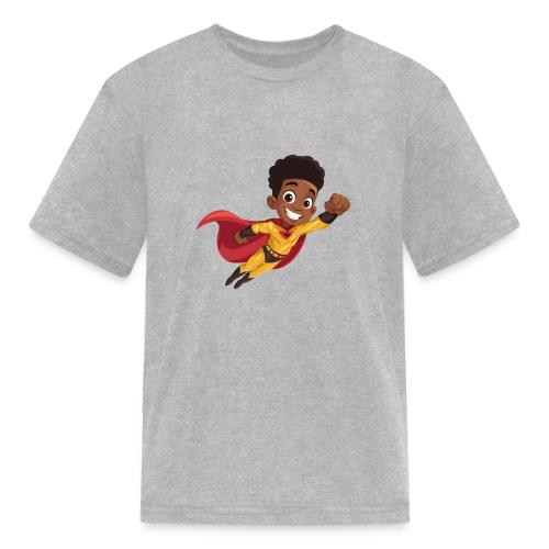 Flying Cartoon Superhero Boy in Red Cape - Kid's T-Shirt