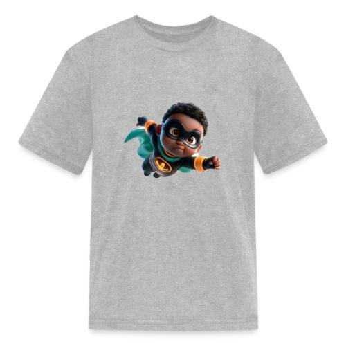 Brave Cartoon Superhero Boy in Green Cape - Kid's T-Shirt