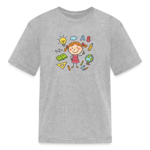 Cartoon Girl Learning Kids School T-Shirt - Kid's T-Shirt
