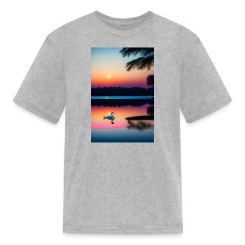 The image is of a serene lake 3 - Kid's T-Shirt - heather gray - Front