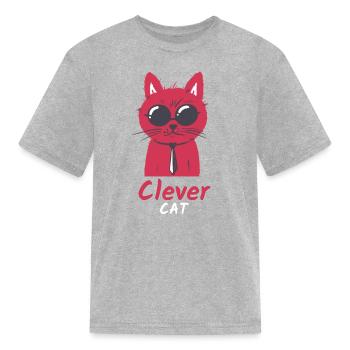 Clever Cat - Kid's T-Shirt - heather gray - Front