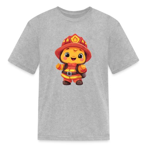 Cute Cartoon Firefighter in Red and Yellow Suit - Kid's T-Shirt