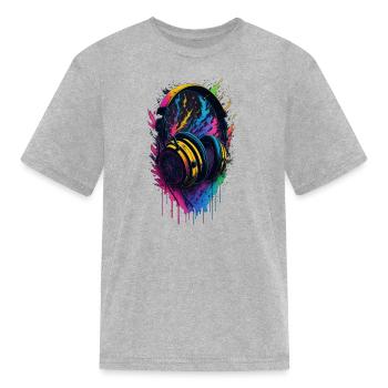 Headphones with an explosion of colors - Kid's T-Shirt - heather gray - Front
