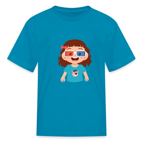 Girl red blue 3D glasses doing Vision Therapy - Kids' T-Shirt