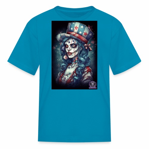 Patriotic Undead Zombie Caricature Girl #9C - Kids' T-Shirt