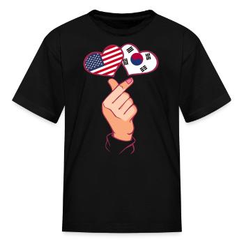 Korea Finger Heart South Korean American Flags Roo - Kid's T-Shirt - black - Front