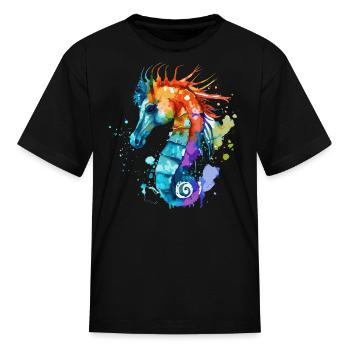 Watercolor Seahorse Colorful Sea Horse Lover - Kid's T-Shirt - black - Front