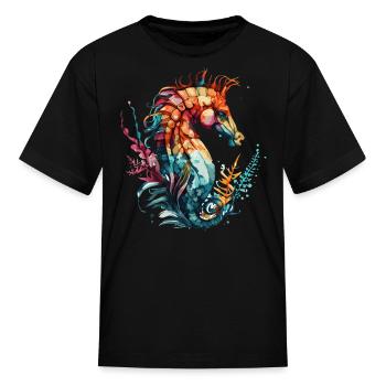 Watercolor Seahorse Colorful Sea Horse Lover - Kid's T-Shirt - black - Front