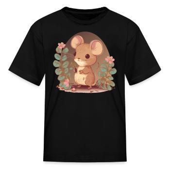 Cottagecore Mouse Cute Floral Pet Mice Lovers - Kid's T-Shirt - black - Front