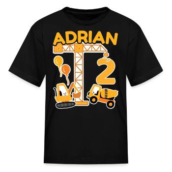 2nd Birthday First Name Adrian Excavator - Kid's T-Shirt - black - Front