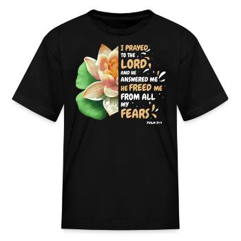 Freed Me From Fear Water Lilly Flower Bible Verse - Kid's T-Shirt - black - Front