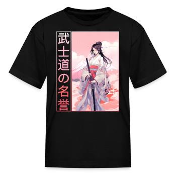 Bushido Code Anime Samurai Girl Japanese Warrior K - Kid's T-Shirt - black - Front