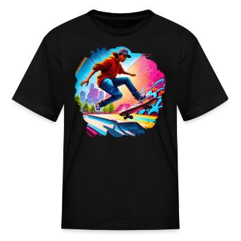 AI Airbrushed Skate Park Teen Shirt Design - Kid's T-Shirt - black - Front
