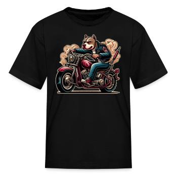AI Pitbull on Motorcycle - Kid's T-Shirt - black - Front