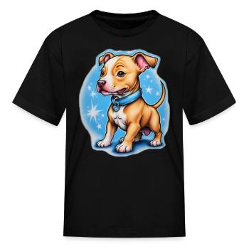 AI Airbrushed Puppy Pitbull Cartoon - Kid's T-Shirt - black - Front