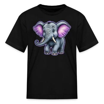 AI Airbrushed Purple & Gray Elephant Cartoon - Kid's T-Shirt - black - Front