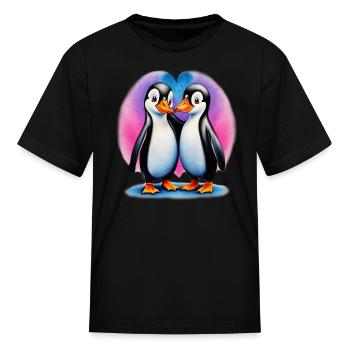 AI Penguins in Love Cartoon - Kid's T-Shirt - black - Front