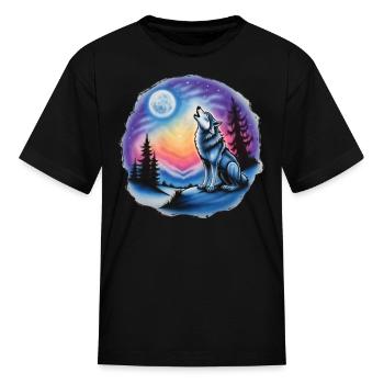 AI Howling Wolf Airbrushed Cartoon - Kid's T-Shirt - black - Front
