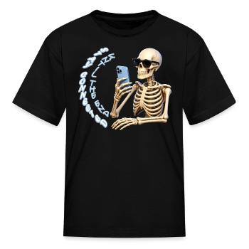 Funny Skeleton With Smartphone - Kid's T-Shirt - black - Front