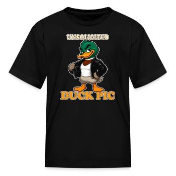 Unsolicited Duck Pic | Funny Mallard Duck Pun - Kid's T-Shirt - black - Front