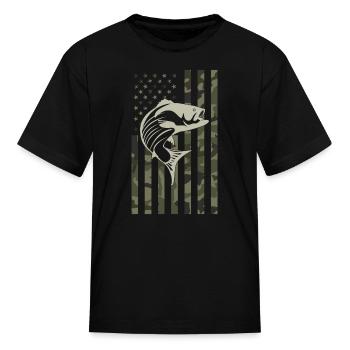 Vintage American Flag - Camo Fishing - Kid's T-Shirt - black - Front
