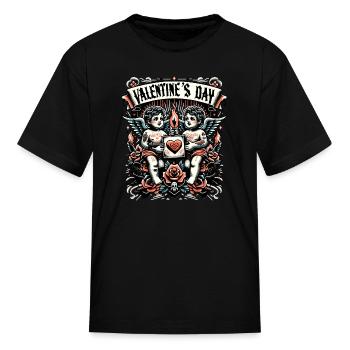 Valentines Day Cherubs Fire Tattoo Style Vintage - Kid's T-Shirt - black - Front