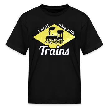Railroader Play With Trains Locomotive - Kid's T-Shirt - black - Front