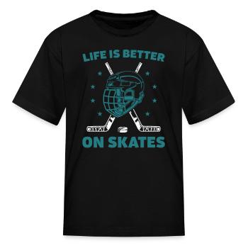 Ice Hockey Life is petter on Ice Hockey Skates - Kid's T-Shirt - black - Front