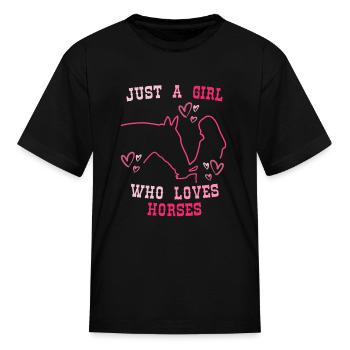 Horse Pony Love Girl Riding Equestrian Women Tees - Kid's T-Shirt - black - Front