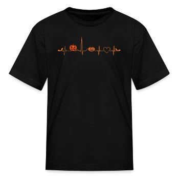 Halloween pumpkin cardiogram, Halloween hearbeat - Kid's T-Shirt - black - Front
