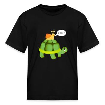 Cute Snail Riding on Turtle Yelling Whee Animals - Kid's T-Shirt - black - Front