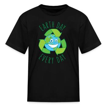 Earth Day Every Day Recycle Cartoon - Kid's T-Shirt - black - Front