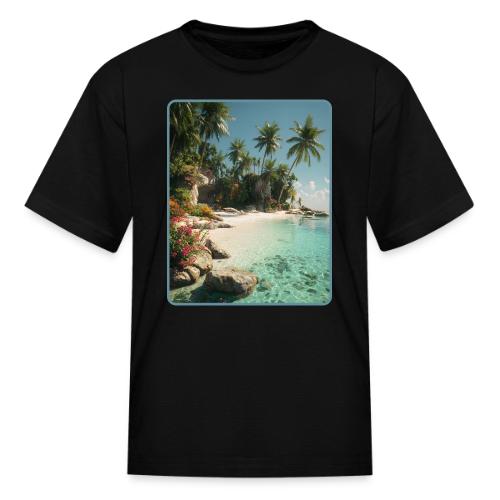 Serene Tropical Beach Floral Design - Kid's T-Shirt