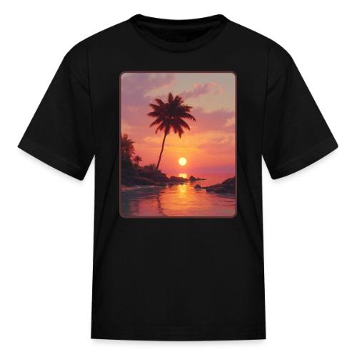 Tropical Beach Sunset Palm Design - Kid's T-Shirt