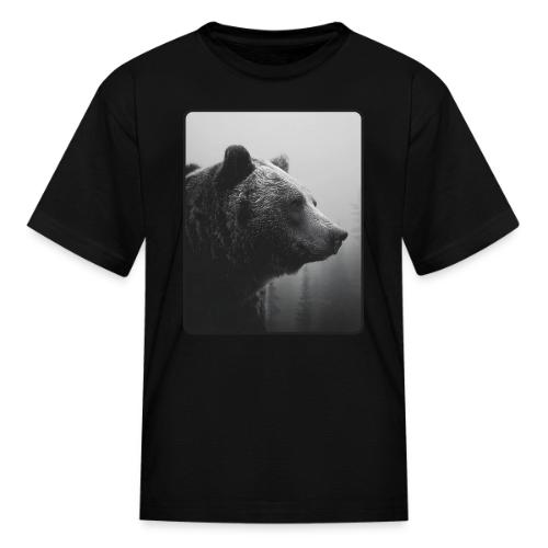 Grizzly Bear Black White Portrait Design - Kid's T-Shirt