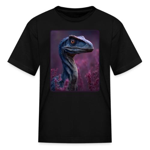 Blue Velociraptor Portrait Design - Kid's T-Shirt