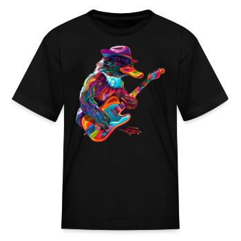 Platypus Mammal Guitar Cowboy Hat Popart - Kid's T-Shirt - black - Front